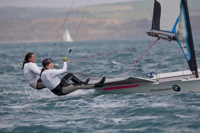 Laura Schofegger and Elsa Lovrek, AUT, Women's Skiff (49erFX) on day four - 2015 ISAF Sailing WC Weymouth and Portland © onEdition http://www.onEdition.com